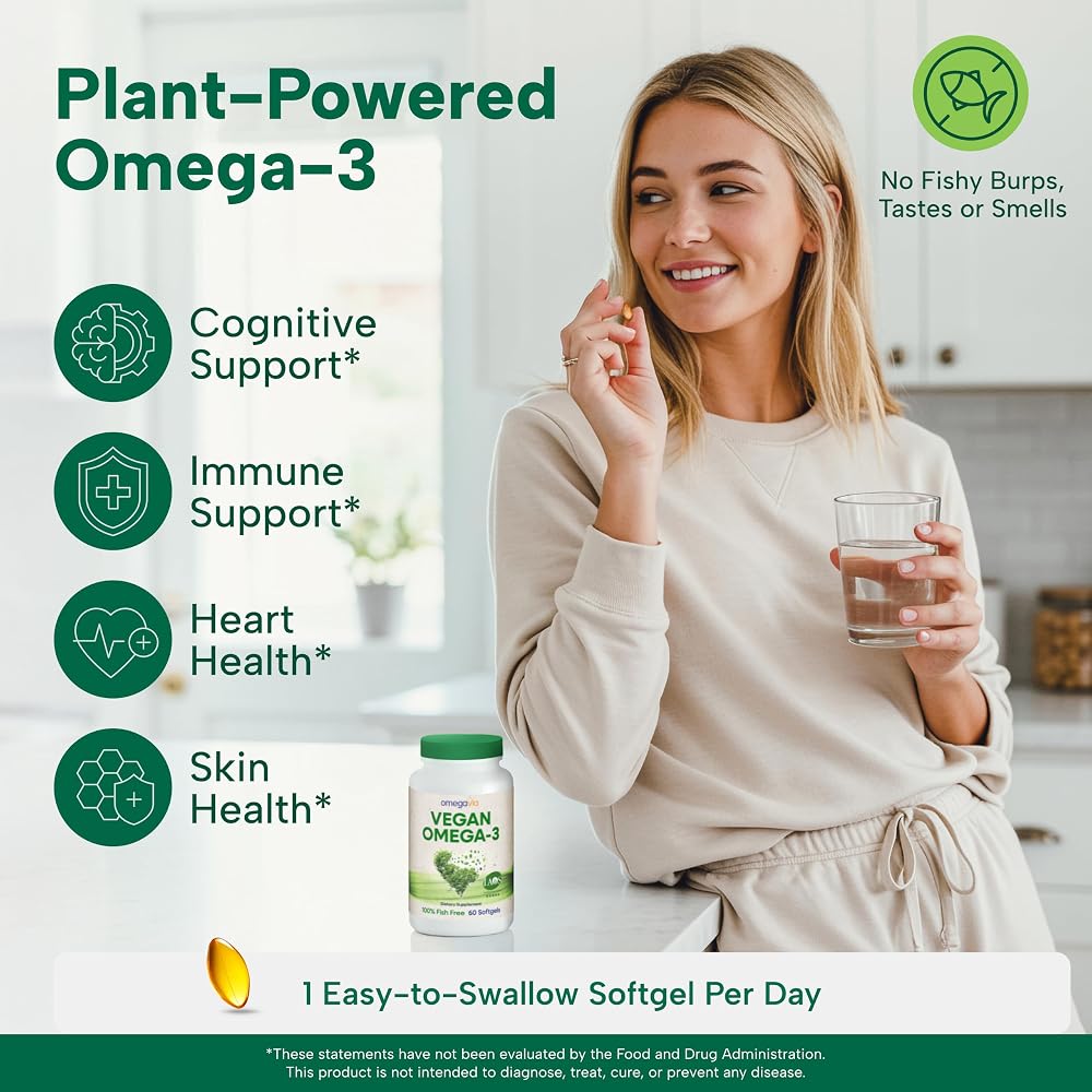 OmegaVia Vegan Omega 3 Algae Oil 300mg DHA - 60 Softgels - image 2