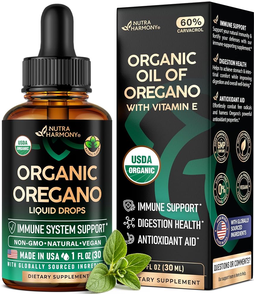 NUTRAHARMONY Oregano Oil Drops Organic 60% Carvacrol - 1 oz