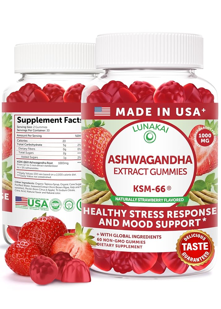 Lunakai USA Made KSM-66 Ashwagandha Gummies for Women & Men