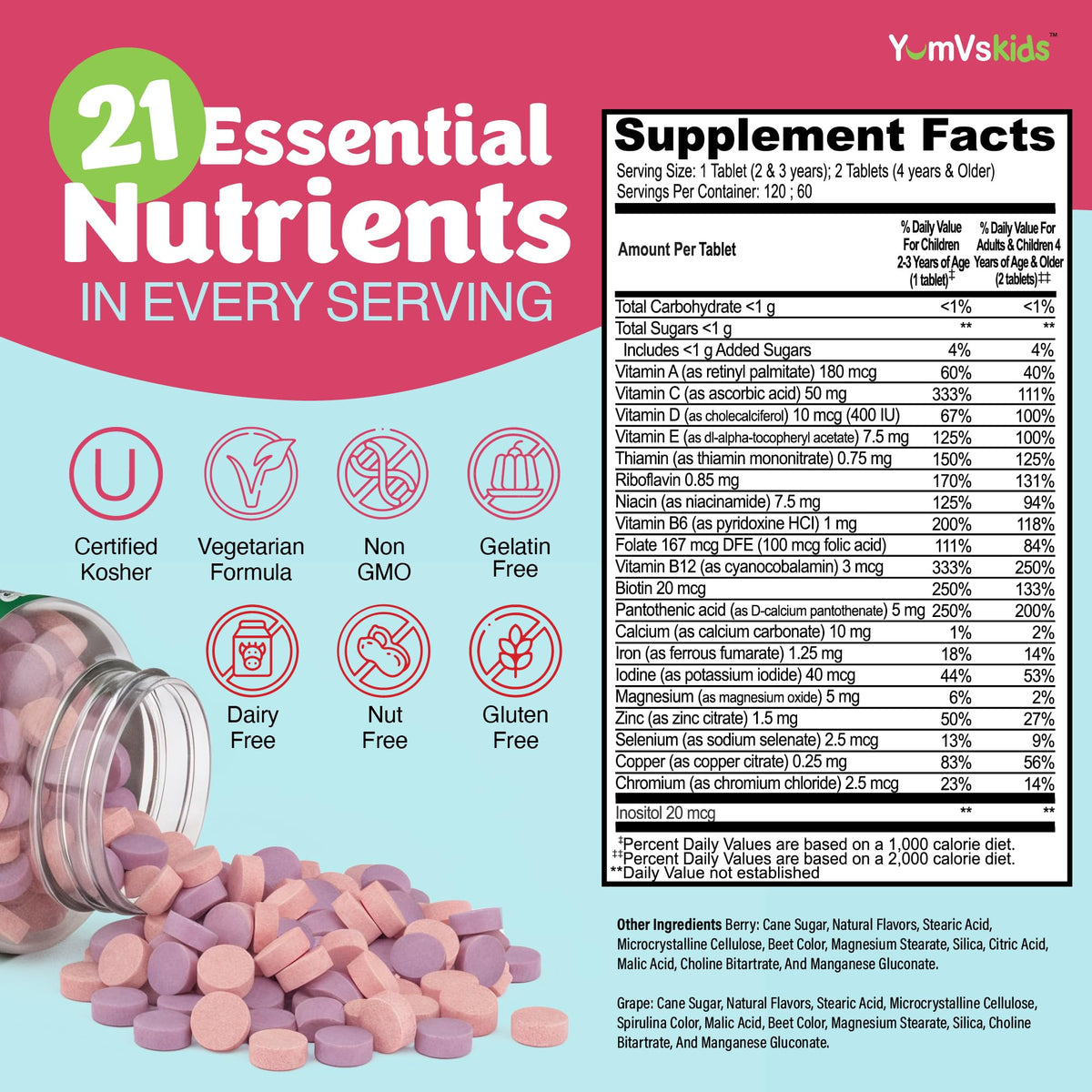 YUM-V'S Kids Multivitamin with Iron, 21 Vitamins & Minerals - 120 Chewables - image 2
