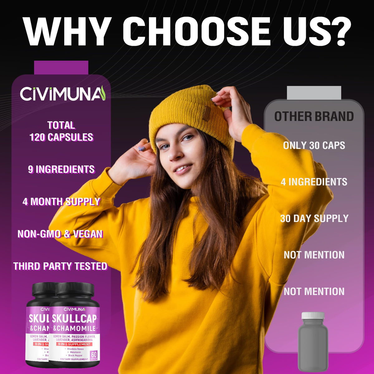 CIVIMUNA Skullcap Capsules with Chamomile & Lemon Balm - 120 Capsules - image 6
