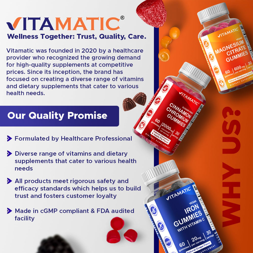 Vitamatic BCAA Gummies - Branch Chain Amino Acid Supplements - Peach