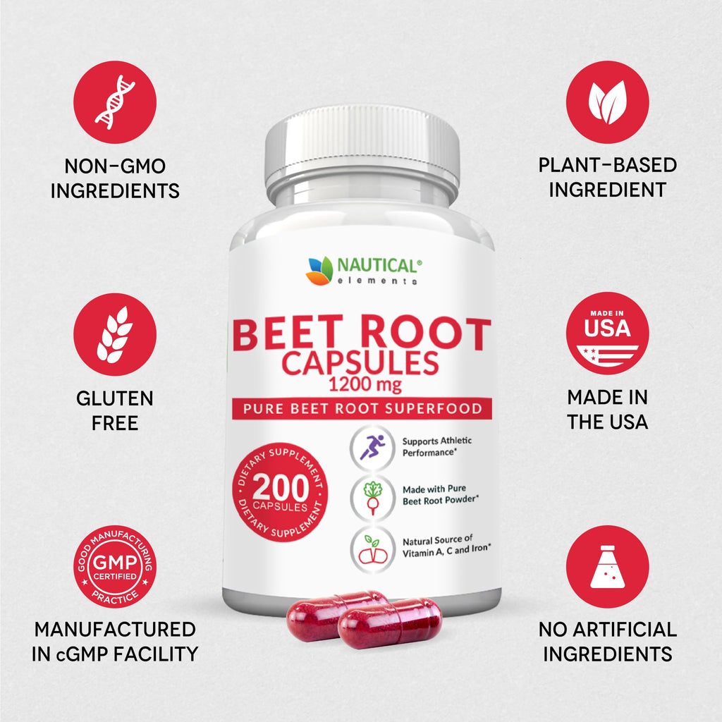 Nautical Elements Beet Root Capsules 1200mg - 200 Capsules - image 2