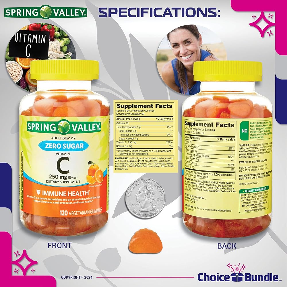 Choice Bundle Spring Valley Vitamin C Gummies Zero Sugar - 120 Count - image 3