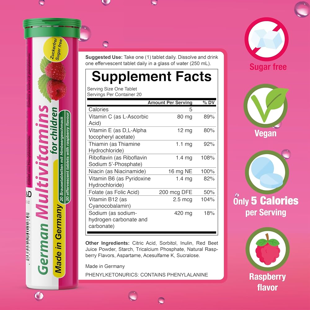 T&D Kids Multivitamin Effervescent Tablets Raspberry - 60 Count - image 3
