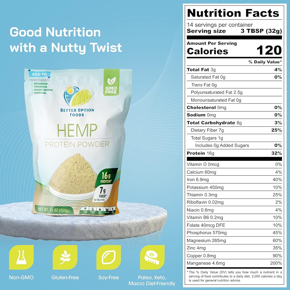 Better Option Foods Hemp Powder - Easy-to-Digest Fiber Protein Powder - image 3