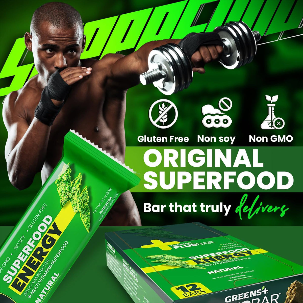 Greens+ Plusbar Natural Superfood Energy Bar - 12 Bars - image 3