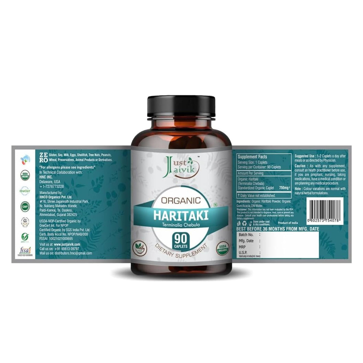 Just Jaivik Organic Haritaki 750mg - 90 Tablets - image 2