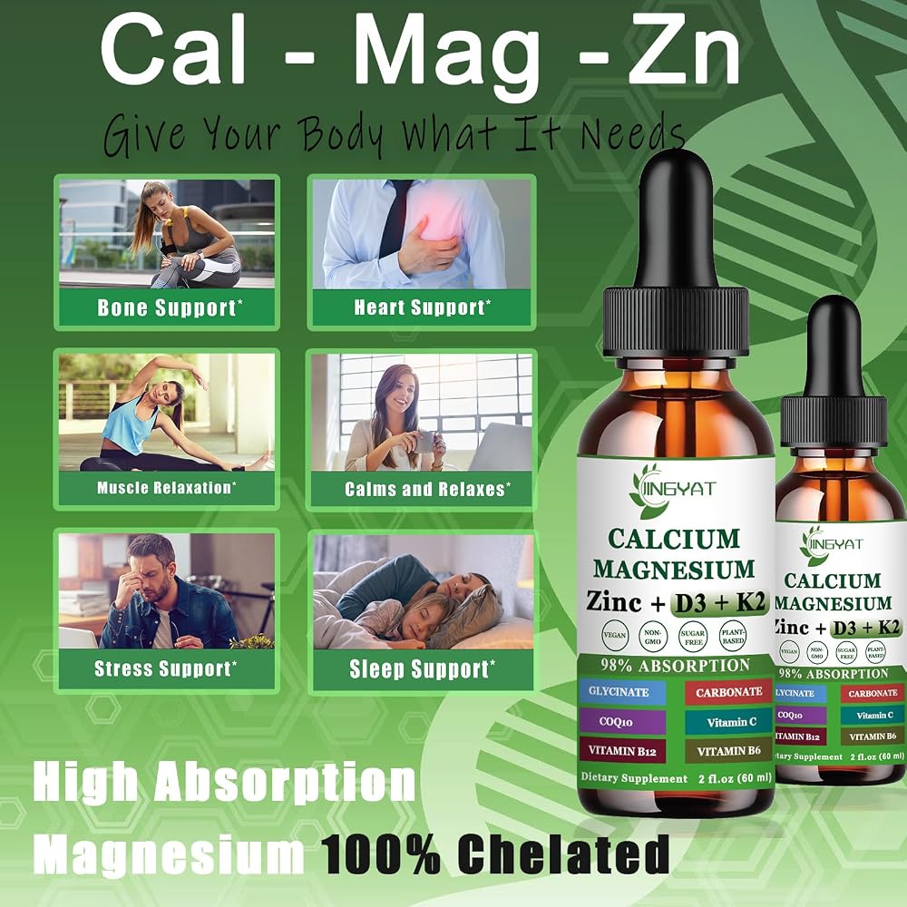 JINGYAT Calcium Magnesium Zinc Liquid Drops for Bone Strength - 2 Fl Oz - image 2