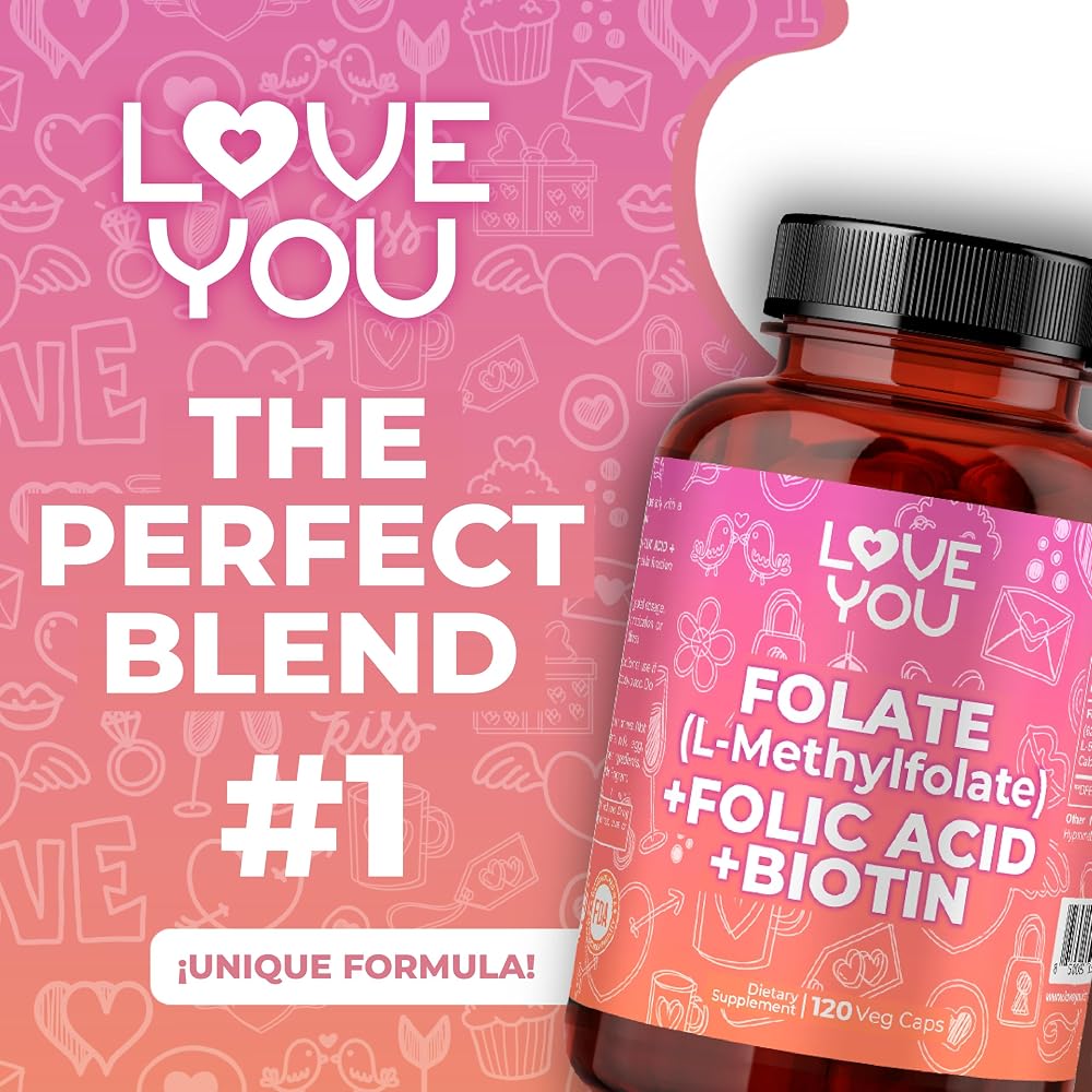 Love You Folate L-Methylfolate + Biotin 10,000 mcg - 120 Vegan Capsules - image 2