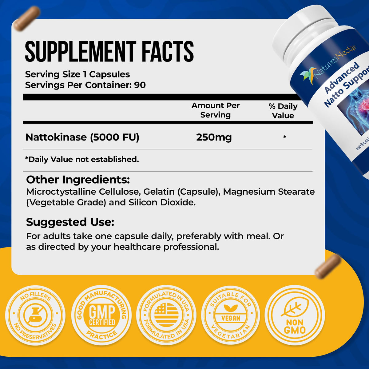 Nature's Nectar Organic Nattokinase 250mg - 90 Capsules - image 2