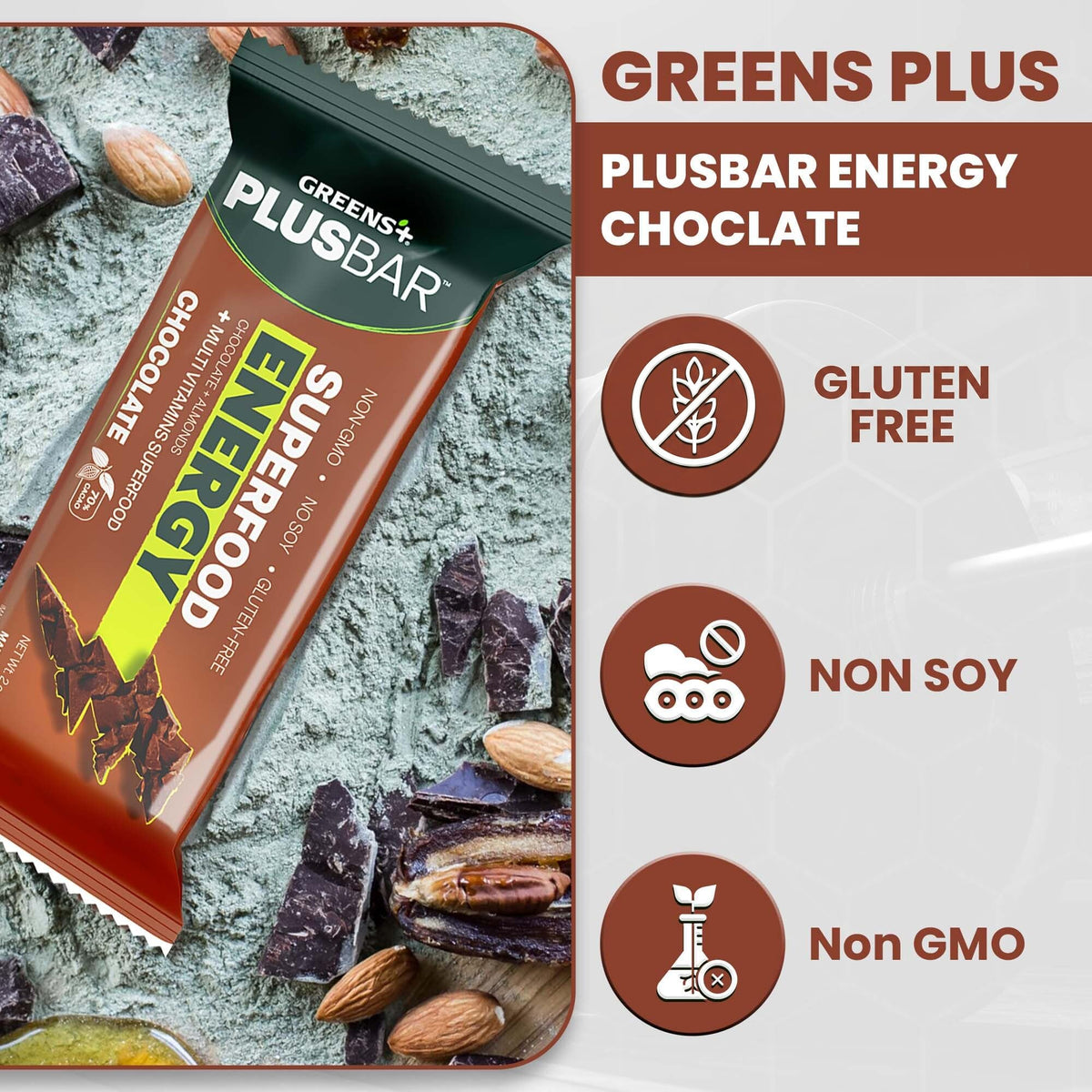 Greens+ Plusbar Chocolate Energy Bar Gluten Free - 12 Bars - image 5