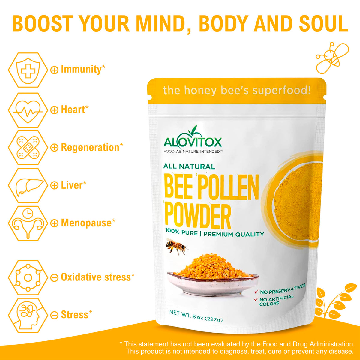 Alovitox Bee Pollen Powder Immune Support - 8 oz - image 2