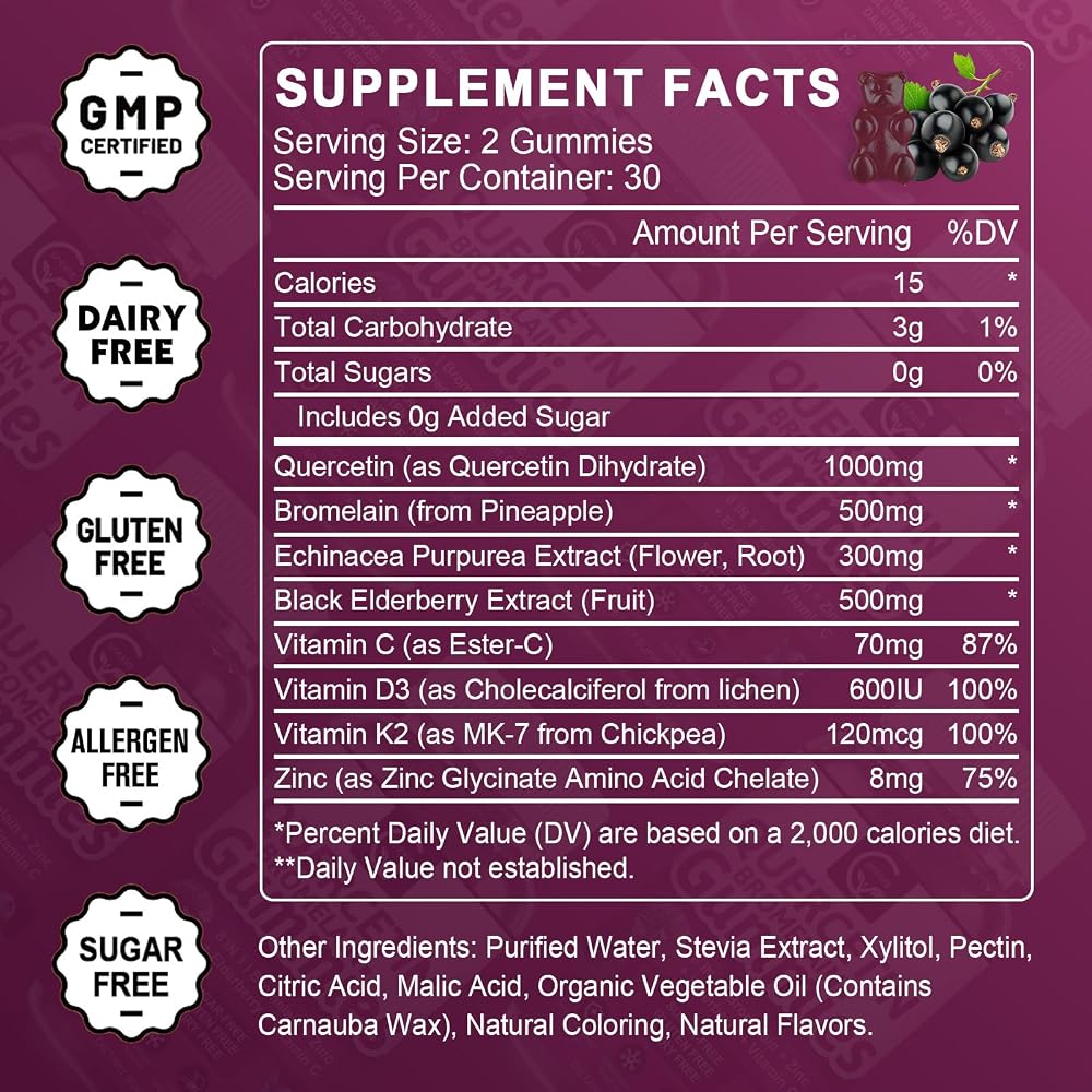 GORNVB Quercetin Gummies - Quercetin with Bromelain 1000mg