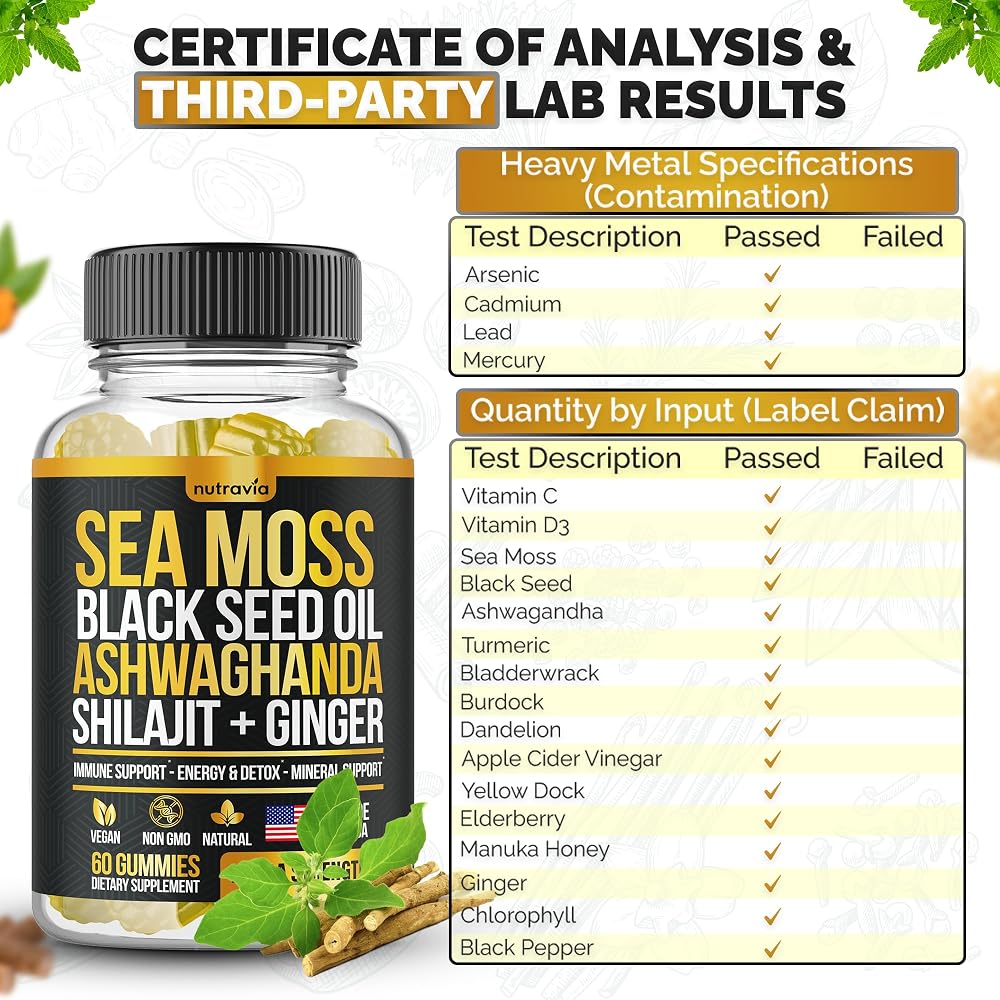 Nutravia Sea Moss, Black Seed Oil & Ashwagandha Gummies - 60 Gummies - image 3