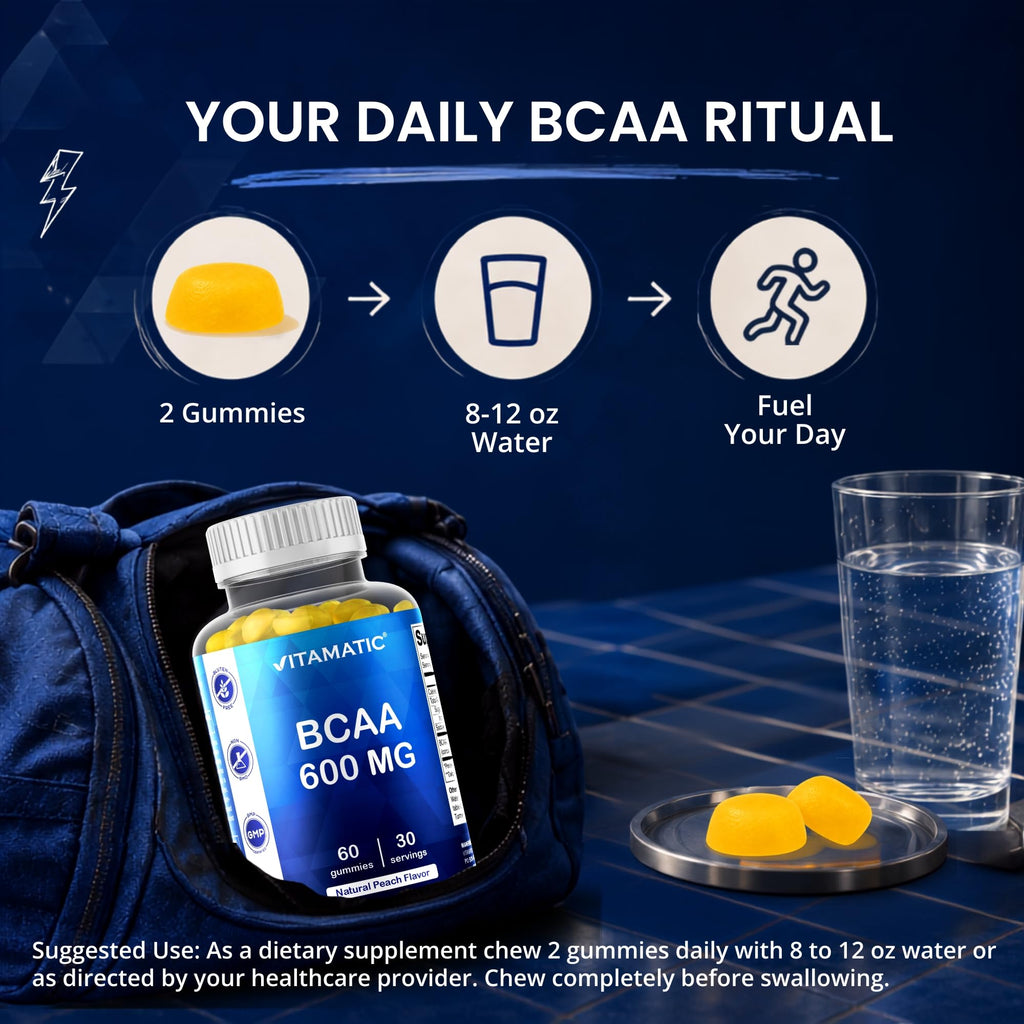 Vitamatic BCAA Gummies - Branch Chain Amino Acid Supplements - Peach