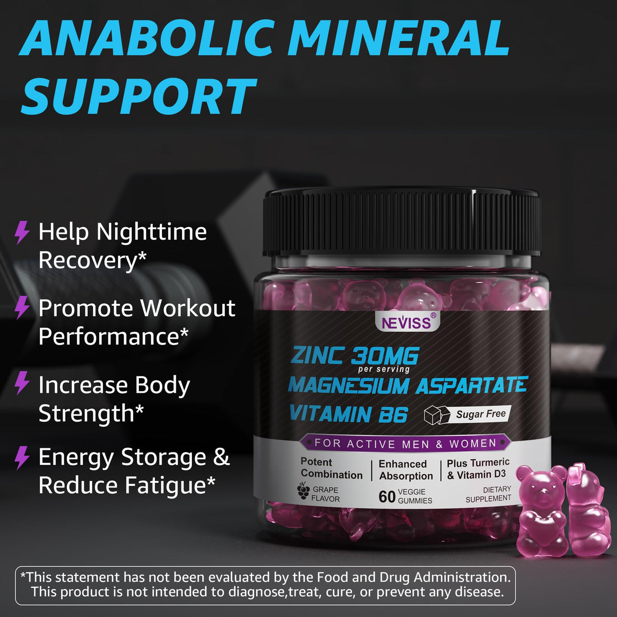 NEVISS Zinc and Magnesium Aspartate Gummies - 120 Count - image 4