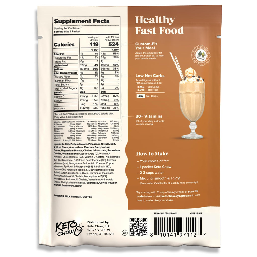 Keto Chow Caramel Macchiato Meal Replacement Shake Powder - 1 Serving - image 2