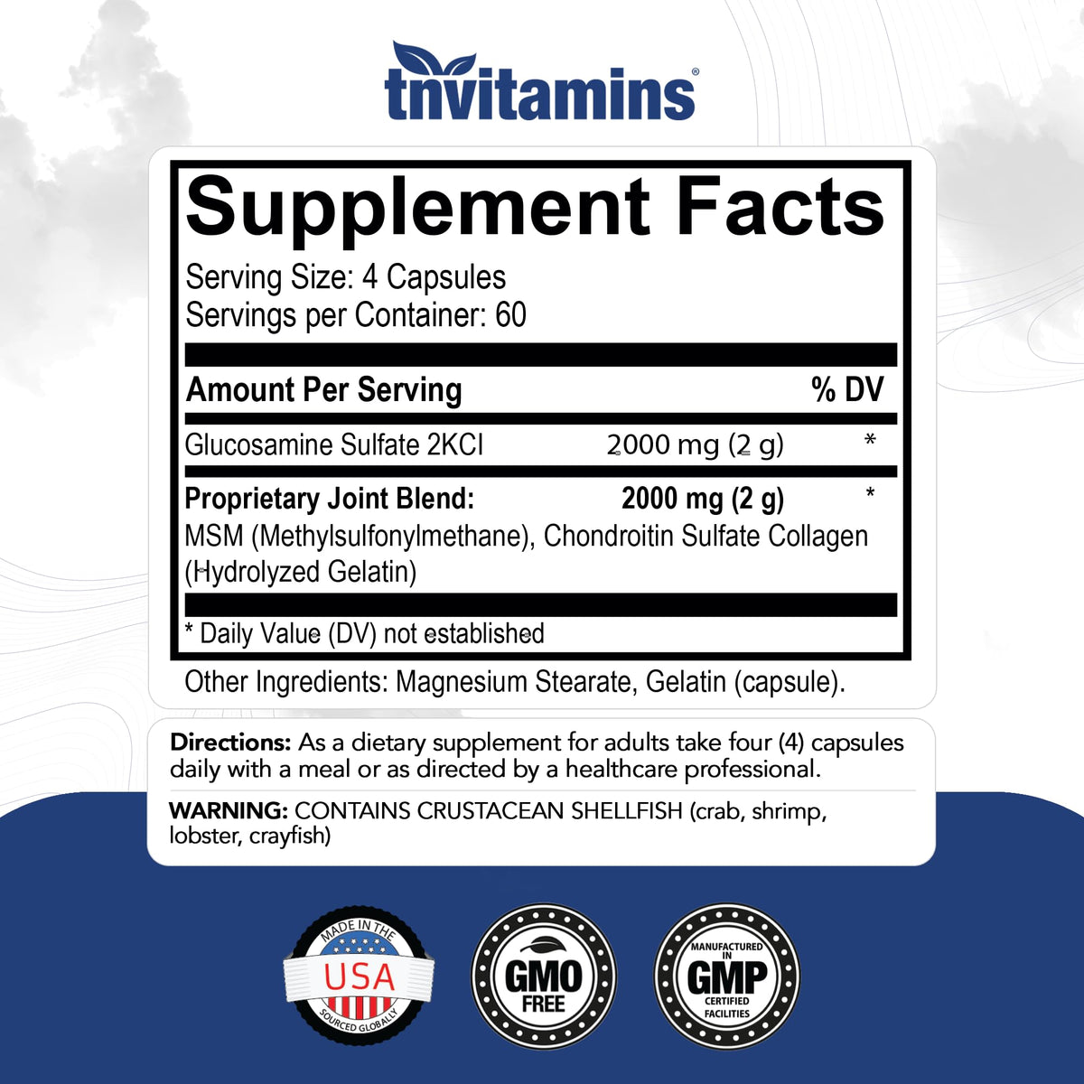 tnvitamins Glucosamine Chondroitin MSM Joint Support - 240 Capsules - image 2