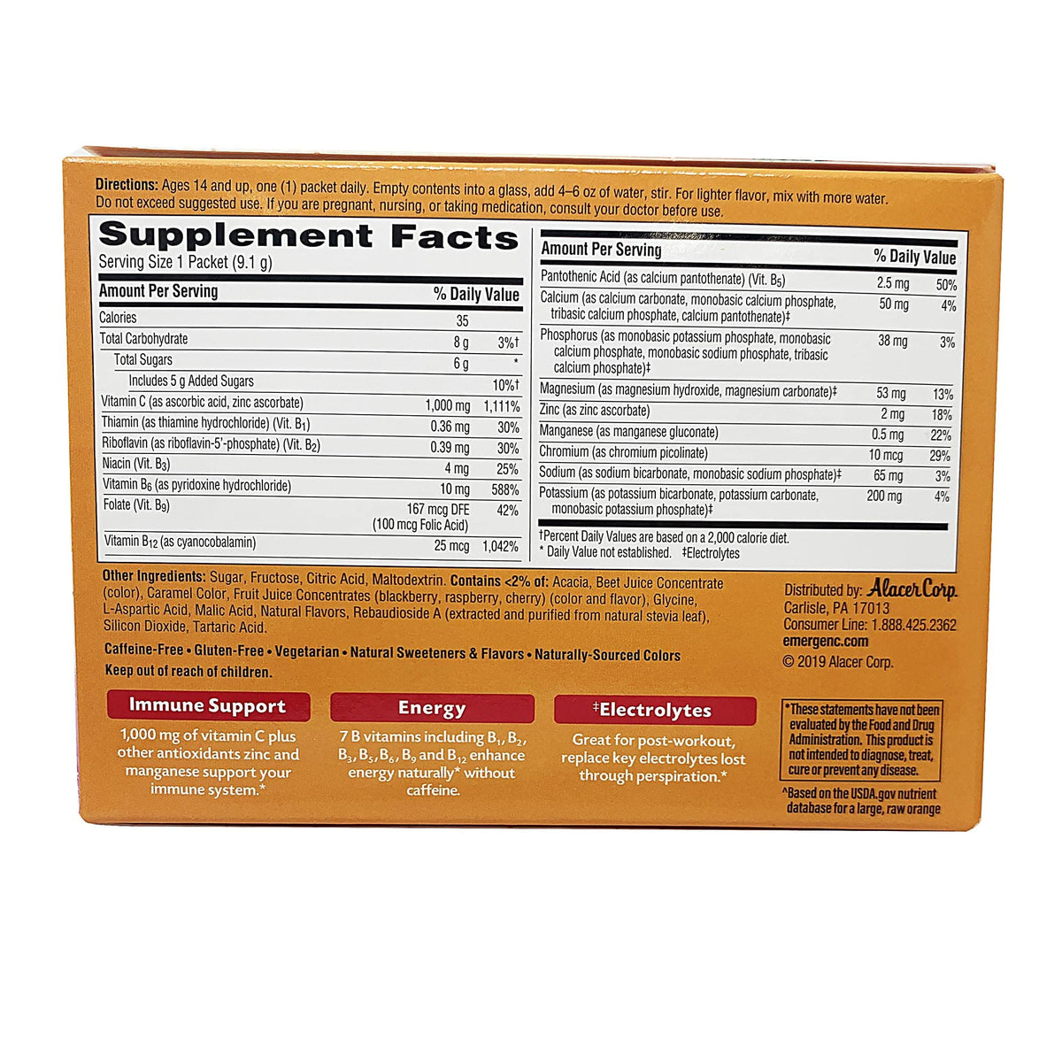 Alacer Emergen-C Vitamin C Raspberry 1000 mg - 30 Packets - image 2