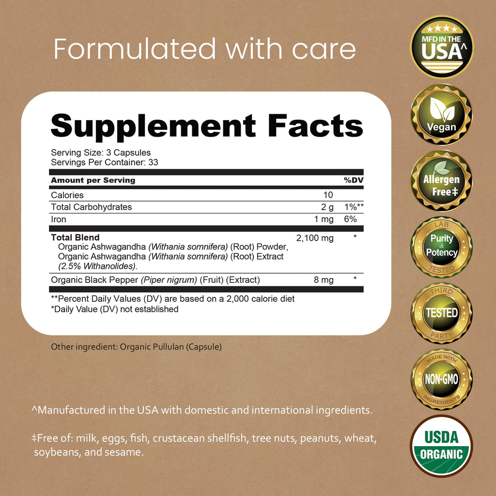 NaturaLife Labs Organic Ashwagandha 2100 mg - 100 Capsules - image 2