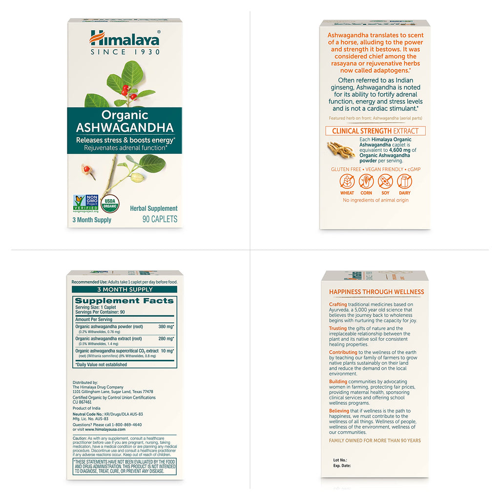 Himalaya Organic Ashwagandha Root 670 mg Stress Relief - 90 Caplets - image 9