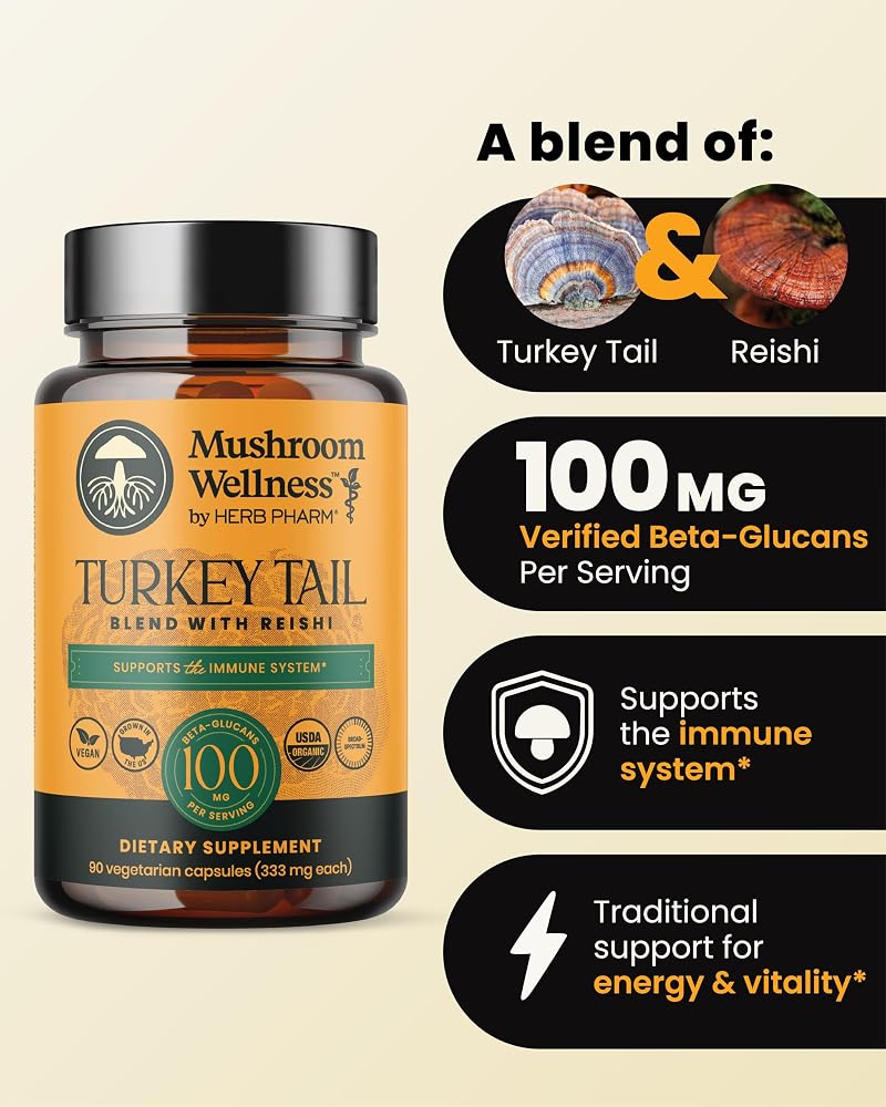 Herb Pharm Mushroom Wellness Turkey Tail & Reishi - 90 Capsules - image 2