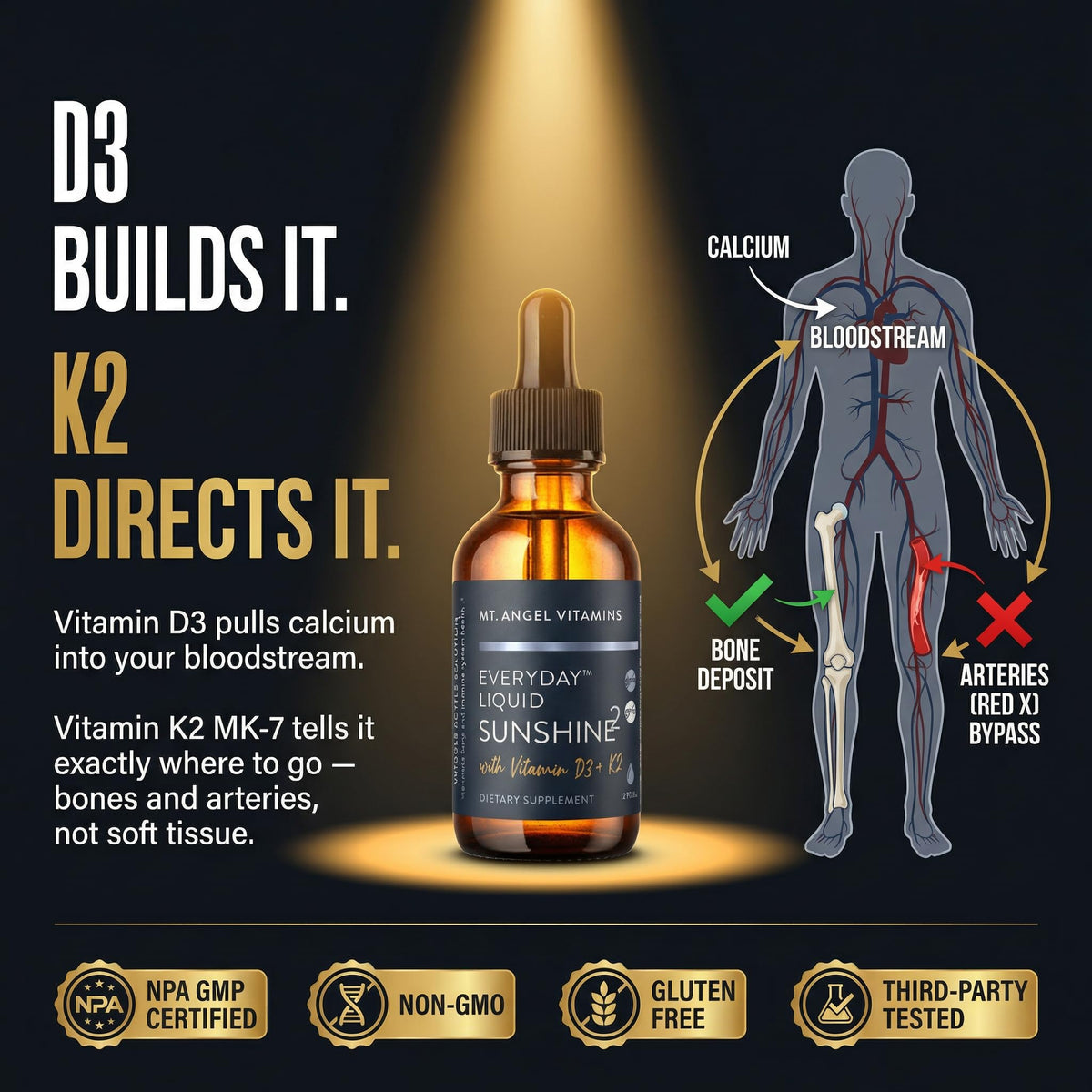 Mt. Angel Vitamins Vitamin D3 K2 Drops 5000 IU - 2 fl oz - image 2