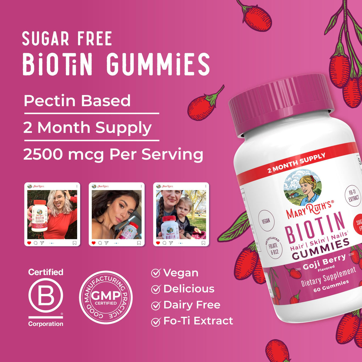 MARYRUTH'S Biotin Gummies Hair Growth Support - 60 Gummies - image 8