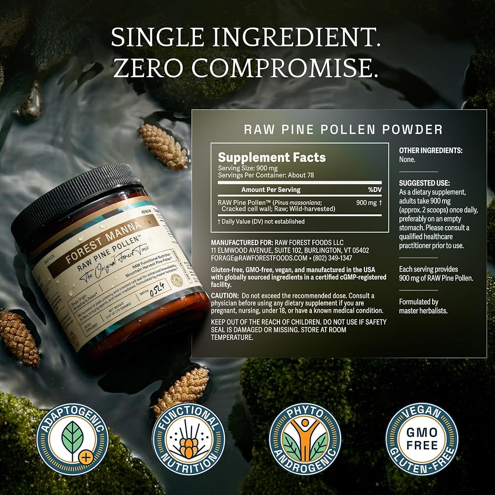 RAW Forest Foods Pine Pollen Powder Adaptogenic Tonic - 70g - image 7