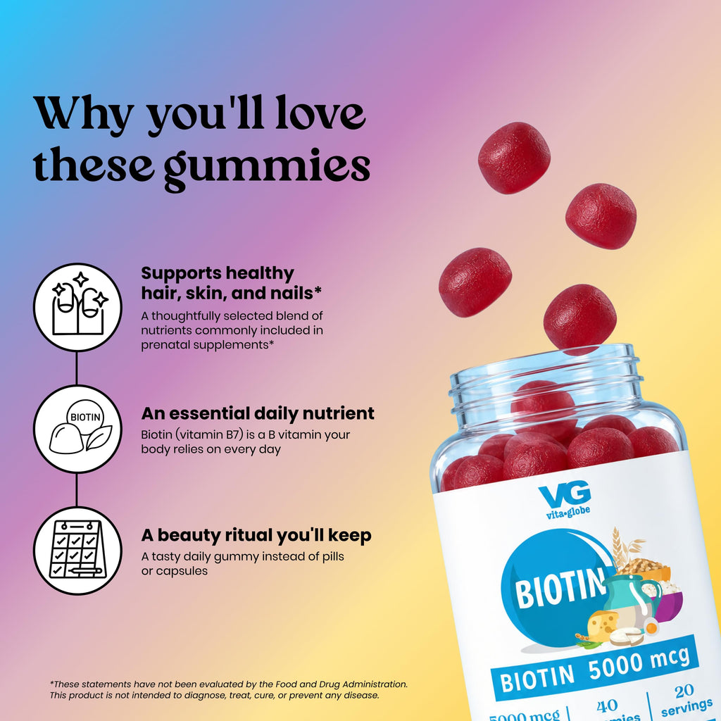 VITA GLOBE Biotin Gummies 5000mcg for Hair, Skin & Nails - 80 Gummies - image 4