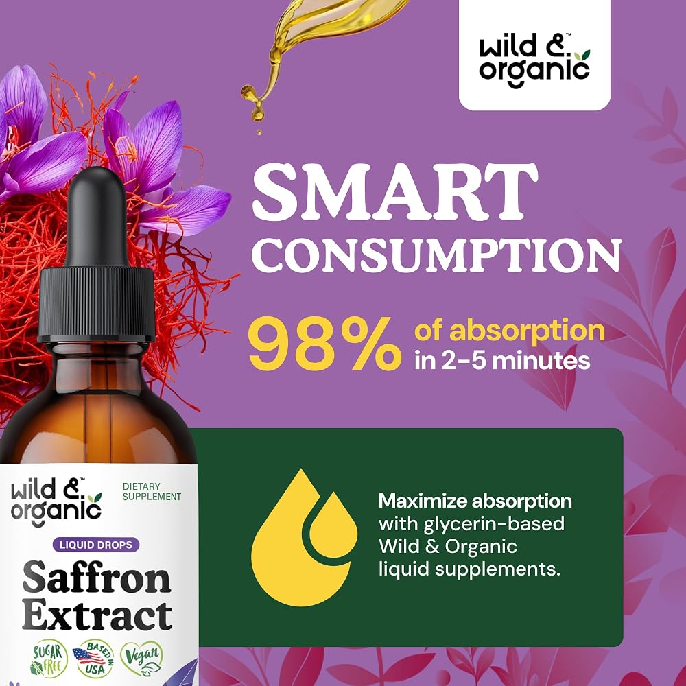 Wild & Organic Saffron Drops - 88.5 mg Saffron Supplement for Mood