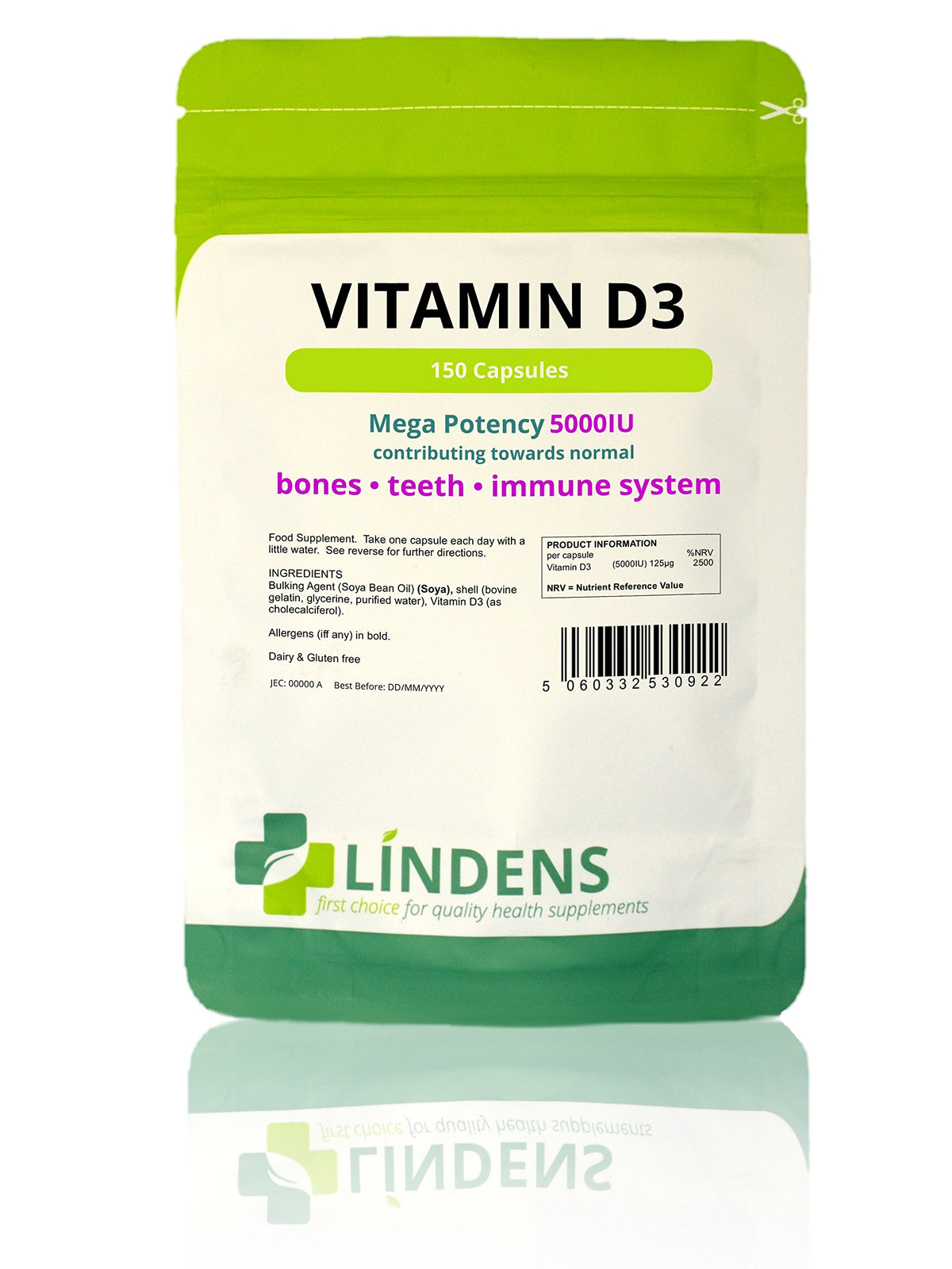 Lindens Vitamin D3 5000 IU - 150 Capsules