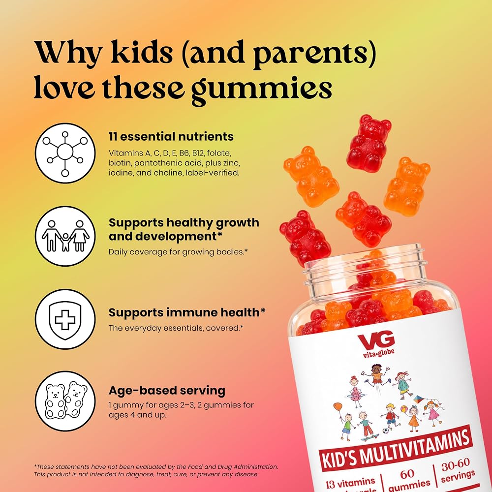VITA GLOBE Kids Multivitamin Gummies with Vitamins A C D E - 60 Gummies - image 4