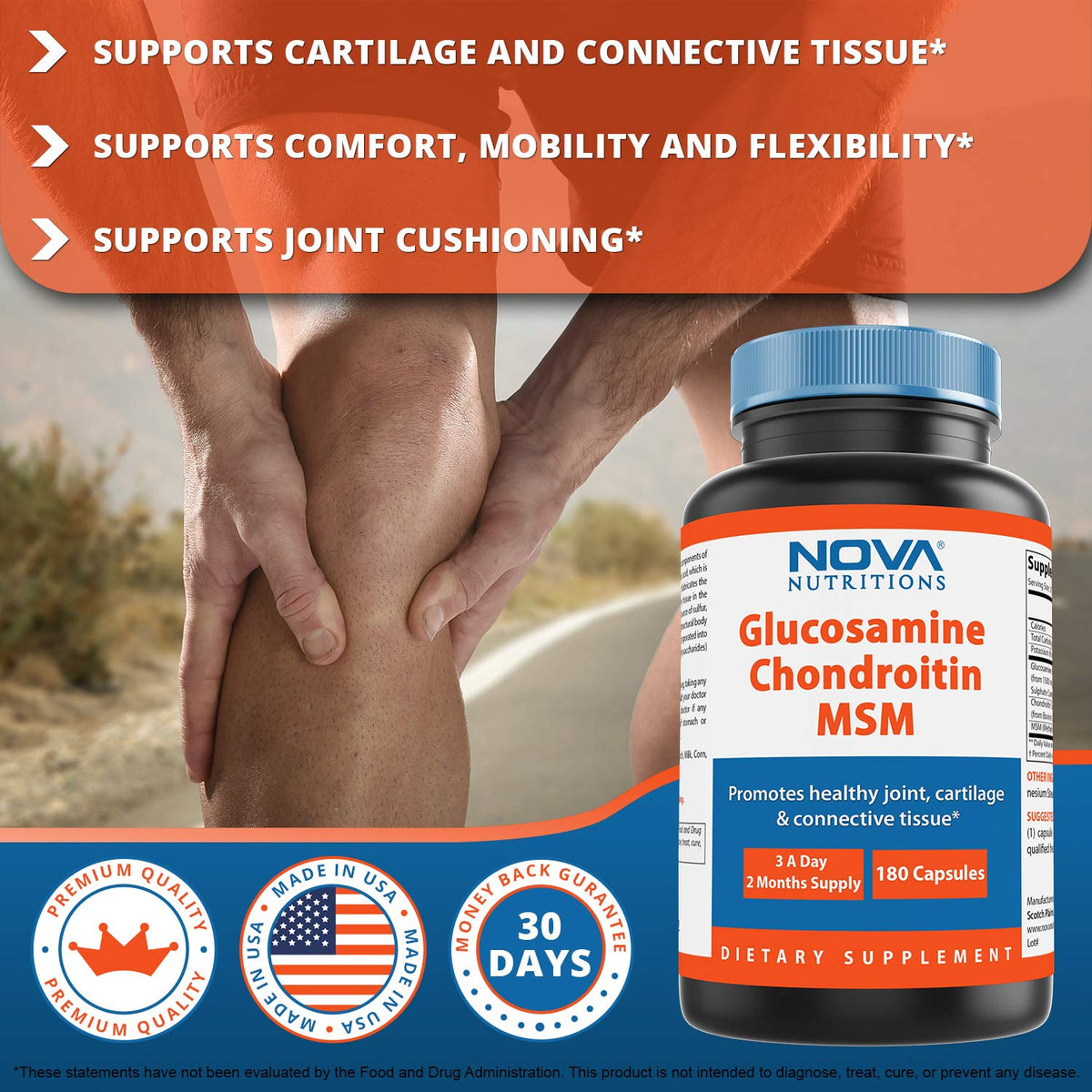 Nova Nutritions Triple Strength Glucosamine Chondroitin MSM - 180 Capsules - image 3