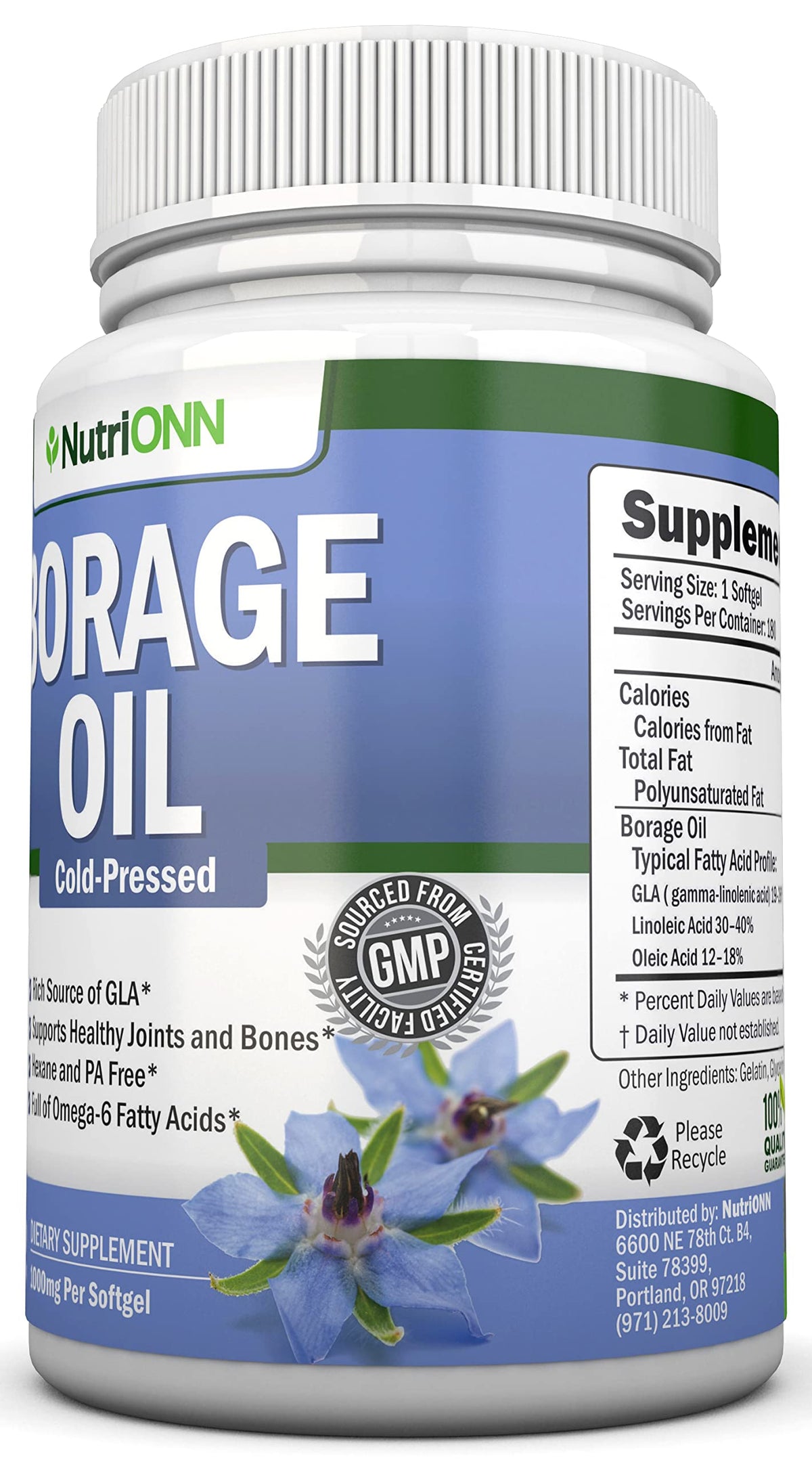 NutriONN Borage Oil 1000 mg - 180 Softgels - image 5