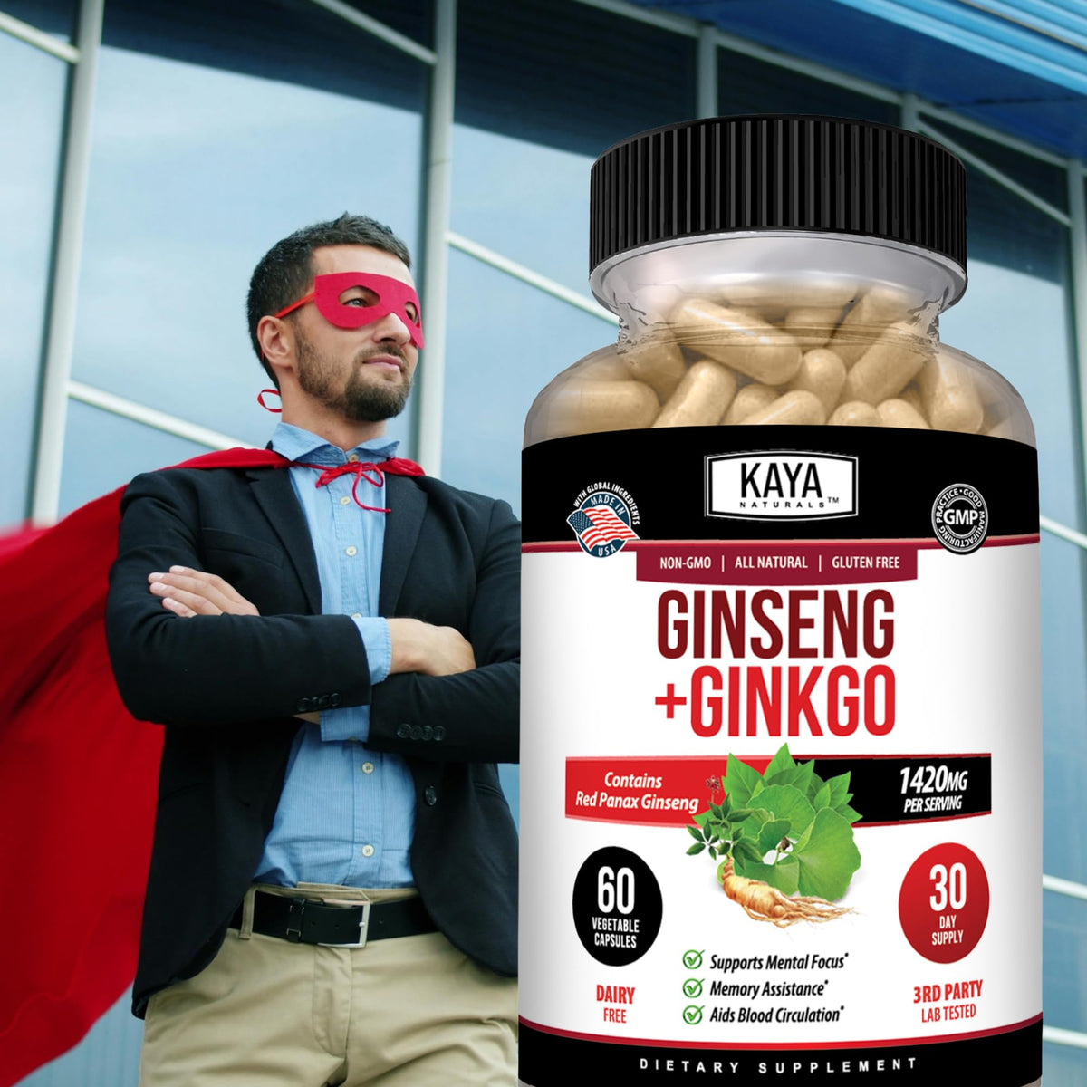 Kaya Naturals Red Panax Ginseng + Ginkgo Biloba
