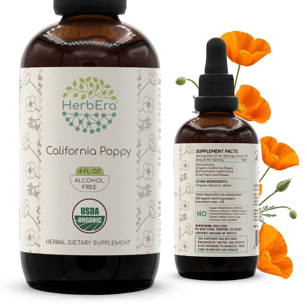 HerbEra USDA Organic California Poppy Liquid Extract - 4 fl oz