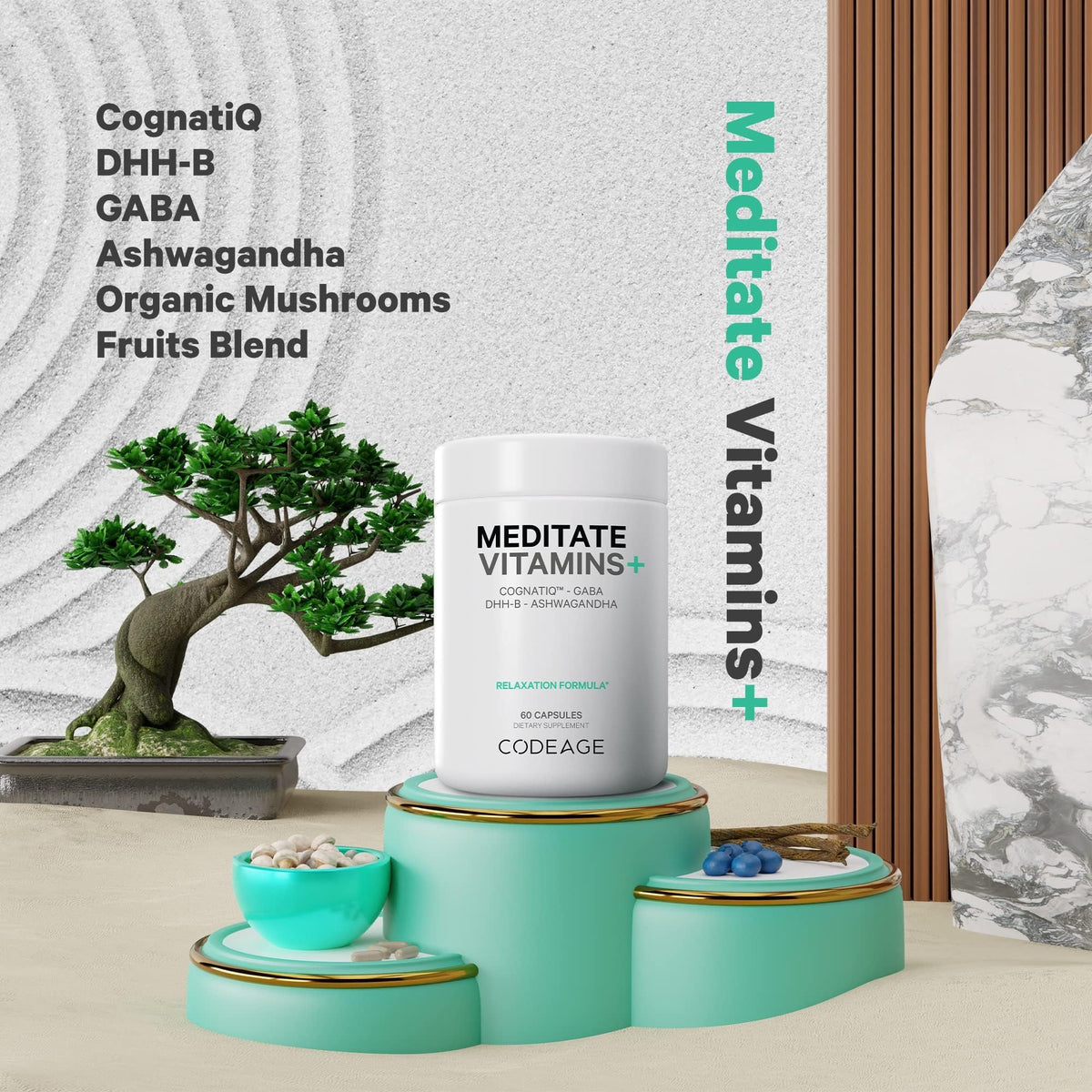 Codeage Meditate Vitamins+ with Ashwagandha & GABA - 60 Capsules - image 3