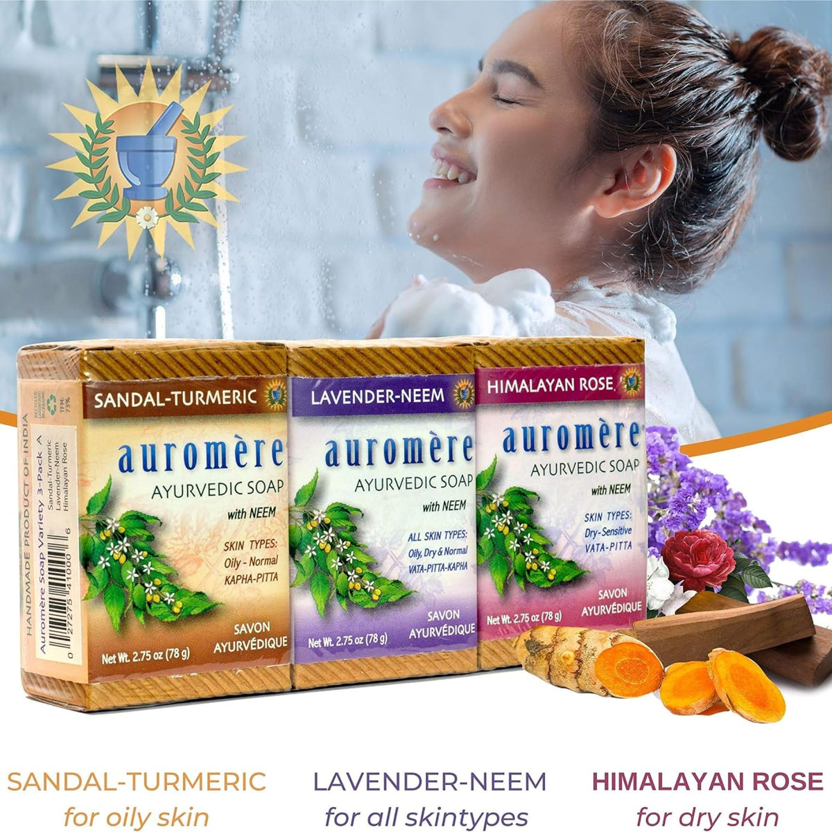 Auromere Ayurvedic Natural Bar Soap Variety Pack, Vegan - 3 Bars - image 7