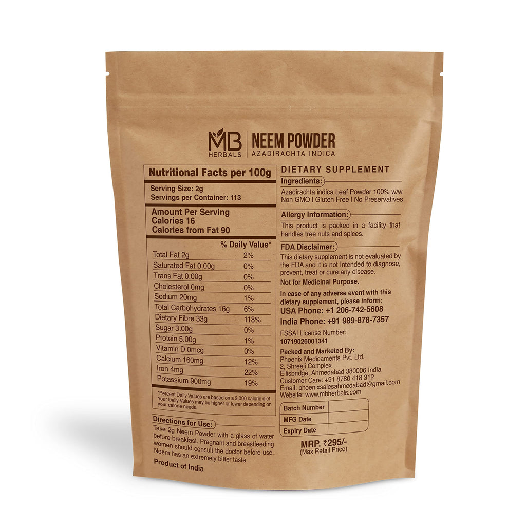 MB Herbals Pure Neem Leaf Powder 100 Gram / 3.5 oz