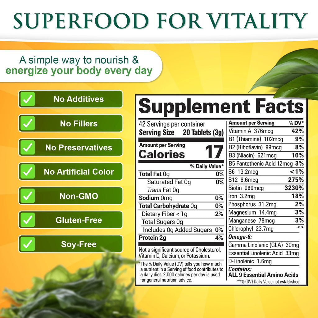 Sunlit Best - USDA Organic Spirulina Tablet - Natural Super Greens