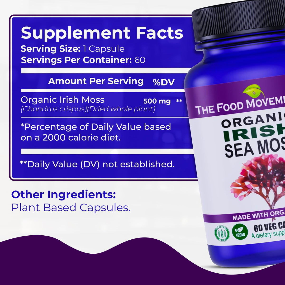 THE FOOD MOVEMENT CO. Irish Sea Moss Prebiotic - 60 Vegetarian Capsules - image 3