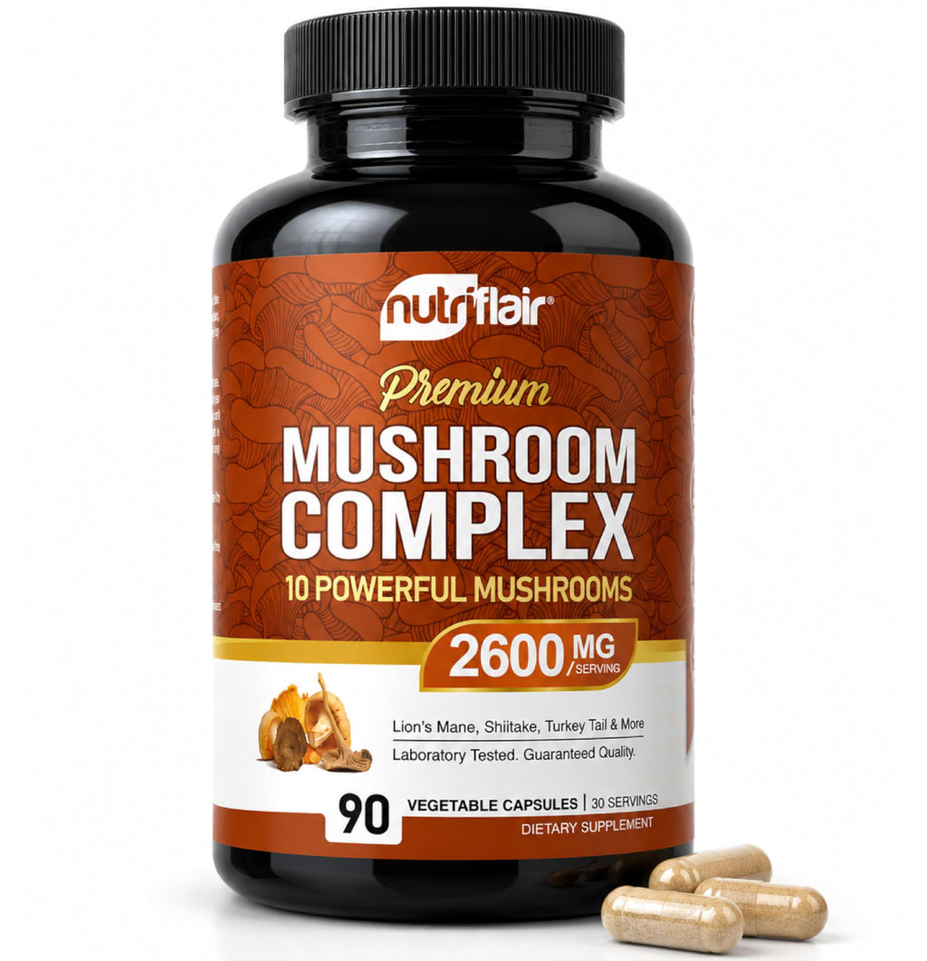 NutriFlair 10 Mushroom Complex Supplement 2600mg - 90 Capsules