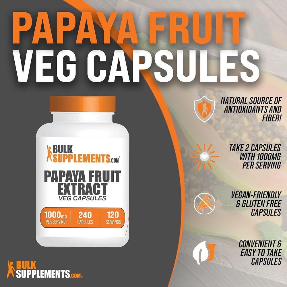 BulkSupplements Papaya Fruit Extract Capsules - 240 Count - image 3