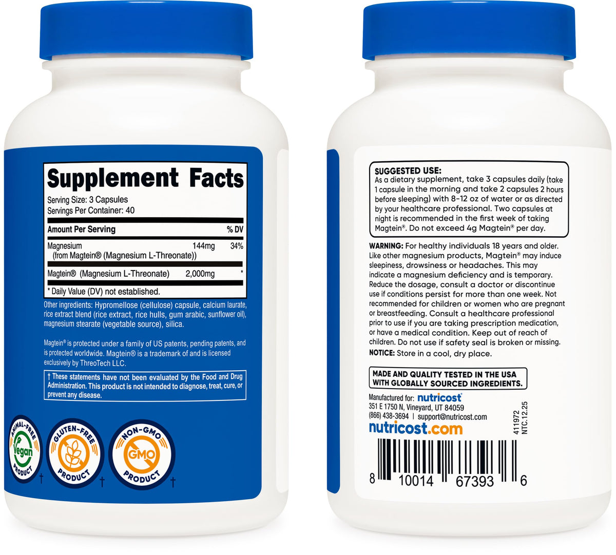 Nutricost Magnesium L-Threonate Magtein 2000mg - 120 Capsules - image 4