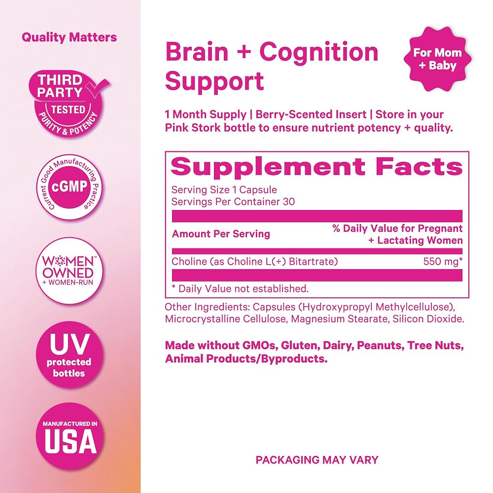 Pink Stork Choline Bitartrate 550 mg Prenatal - 30 Capsules - image 5