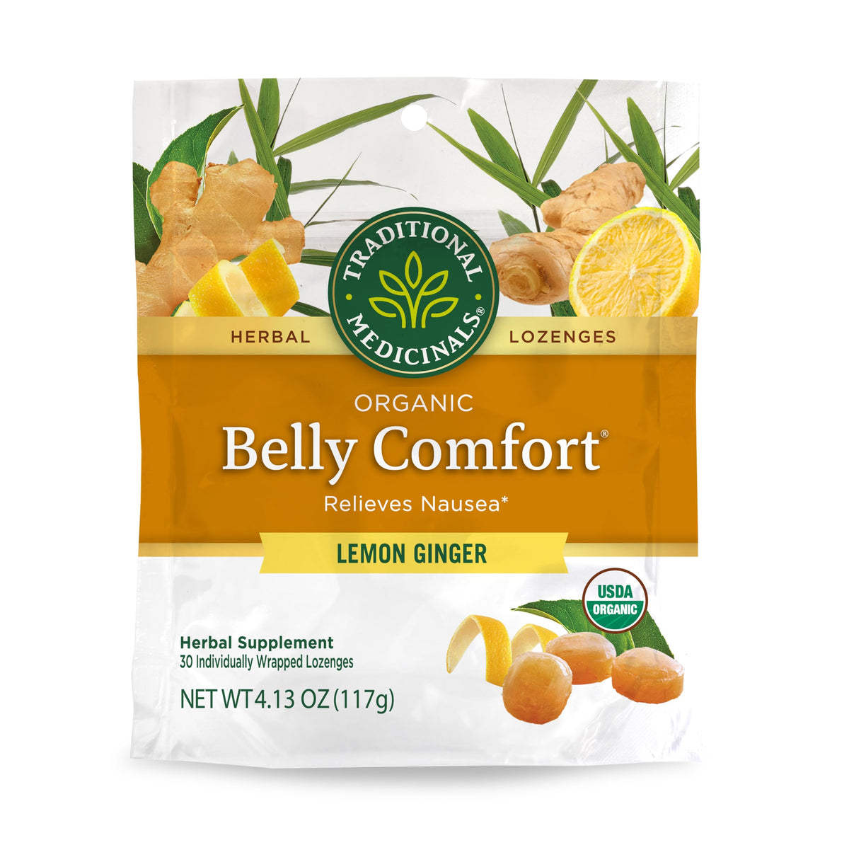 Traditional Medicinals Belly Comfort Lemon Ginger Lozenges - 30 Count