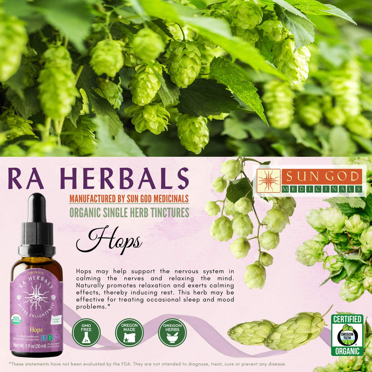 Sun God Medicinals Ra Herbals Organic Hops Liquid Extract - 1 fl oz - image 3