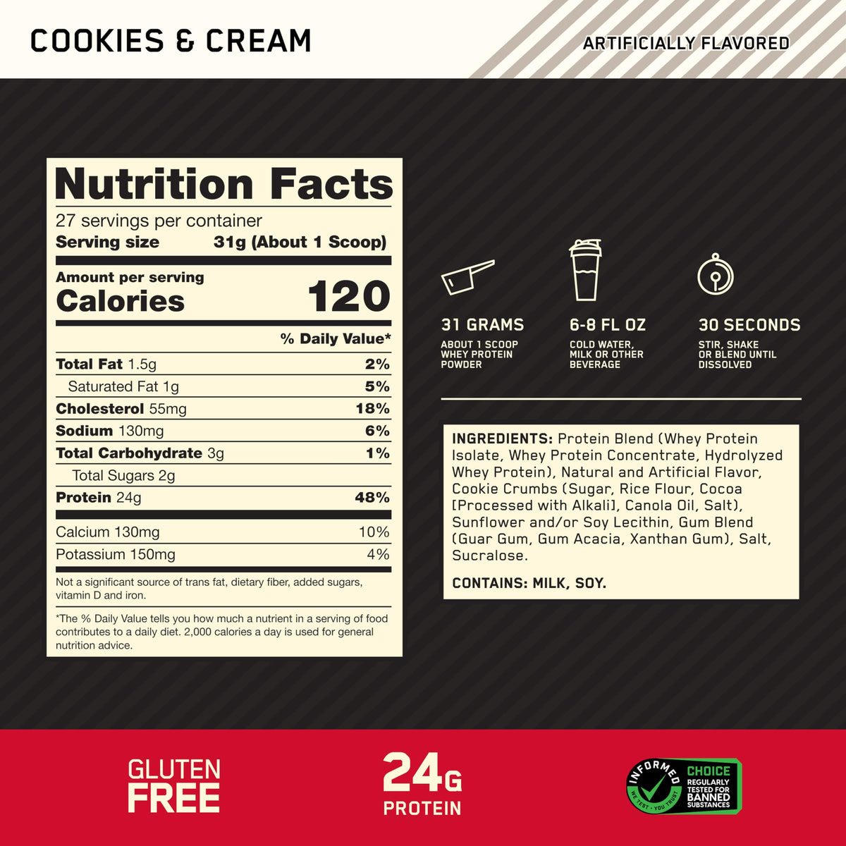 Optimum Nutrition Gold Standard 100% Whey Protein Powder, Cookies & Cream - image 4